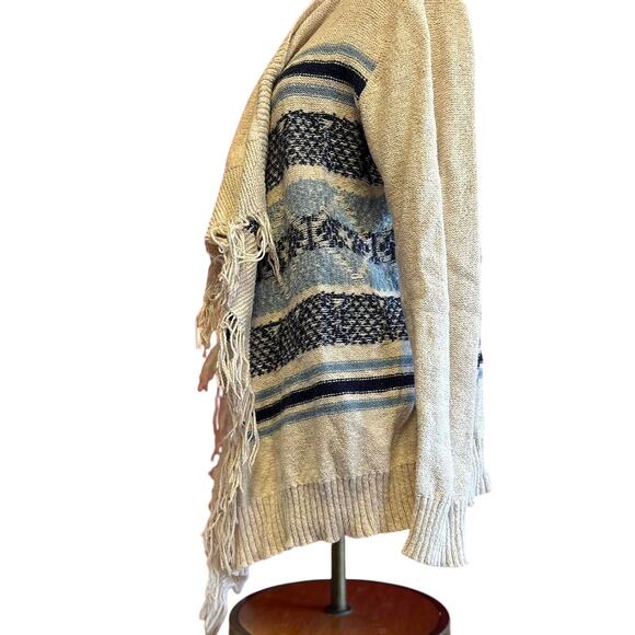 Womens Sweater Size XL Cream Blue Western Boho Cowgirl Fringe Work Sweater - Picture 6 of 8